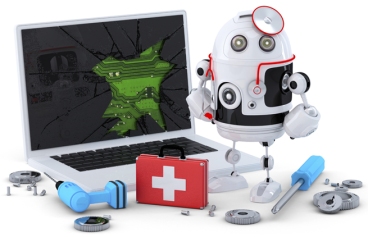 Medic Robot. Laptop repair concept.